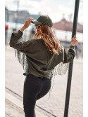 Oversize women\'s khaki sweatshirt with fringes FI671 - Online store - Boutique